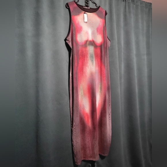 PrettyLittleThing Pink Ombre Body Print Maxi Dress - Size 24 - Picture 3 of 8